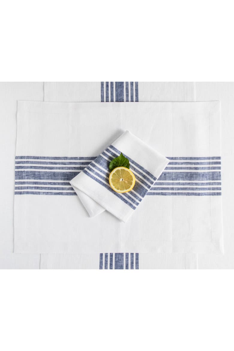 Linen Placemats Set of 4, 14 x 19" - Farmhouse, Alternate, color, Navy and White