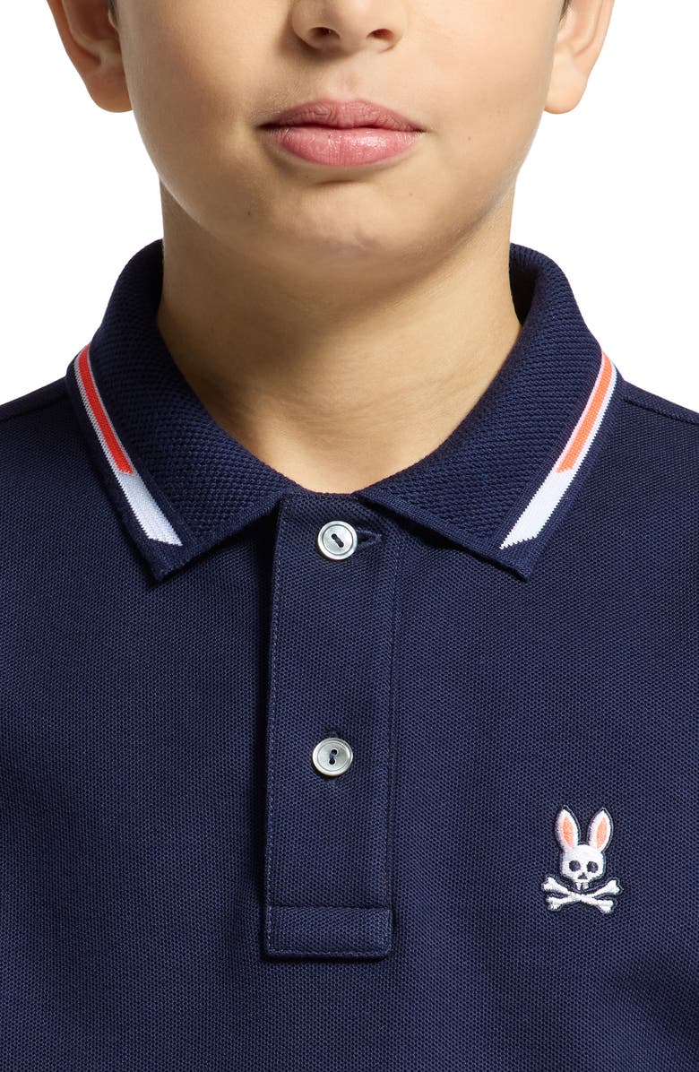 Psycho Bunny Kids' Stirling Tipped Cotton Piqué Polo, Alternate, color, Evening Blue