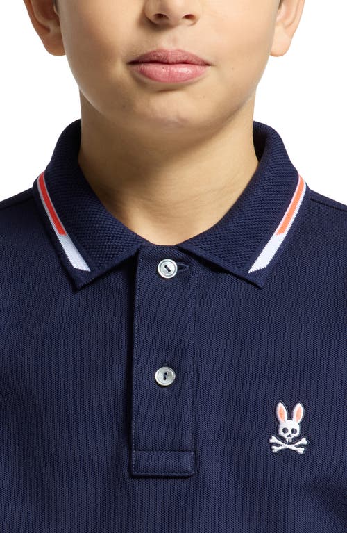 Psycho Bunny Kids' Stirling Tipped Cotton Piqué Polo In Evening Blue