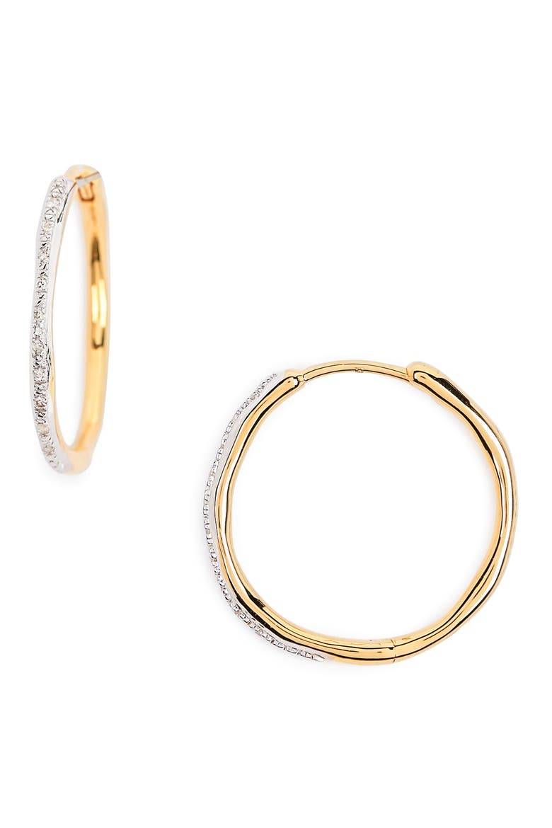 Riva Wave Diamond Hoop Earrings, Main, color, 18CT GOLD ON STERLING SILVER