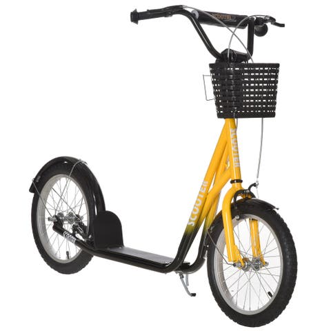 Youth Kick Scooter with Adjustable Handlebars, Double Brakes, Tires, Basket, Cupholder