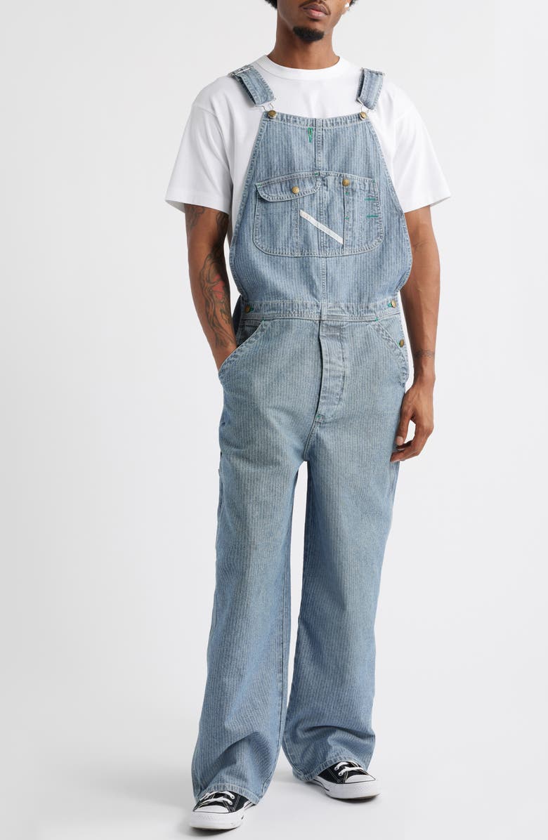 Elwood Bleacher Stripe Denim Overalls, Main, color, Railroad Stripe