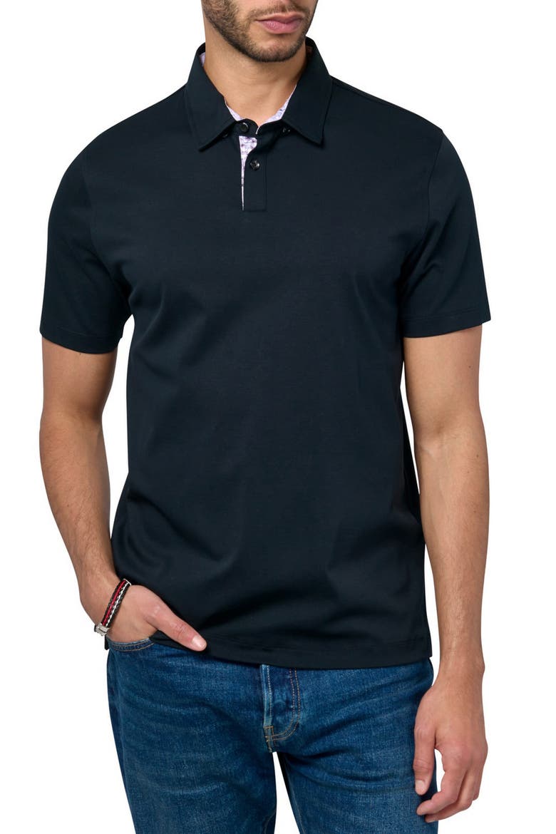 Slim Fit Solid Short Sleeve Polo, Main, color, BLACK