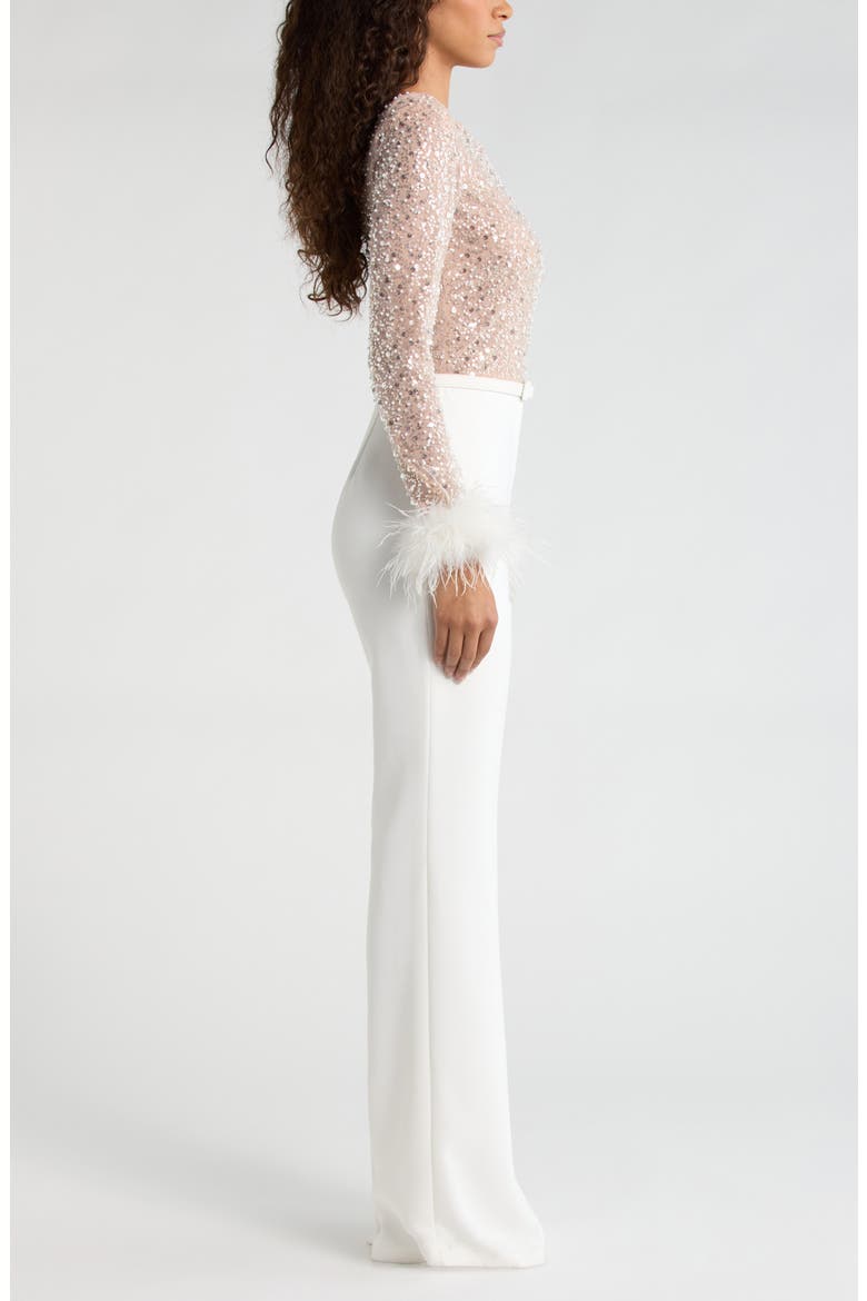 Amelia Sequin Flare Leg Jumpsuit, Alternate, color, WHITE
