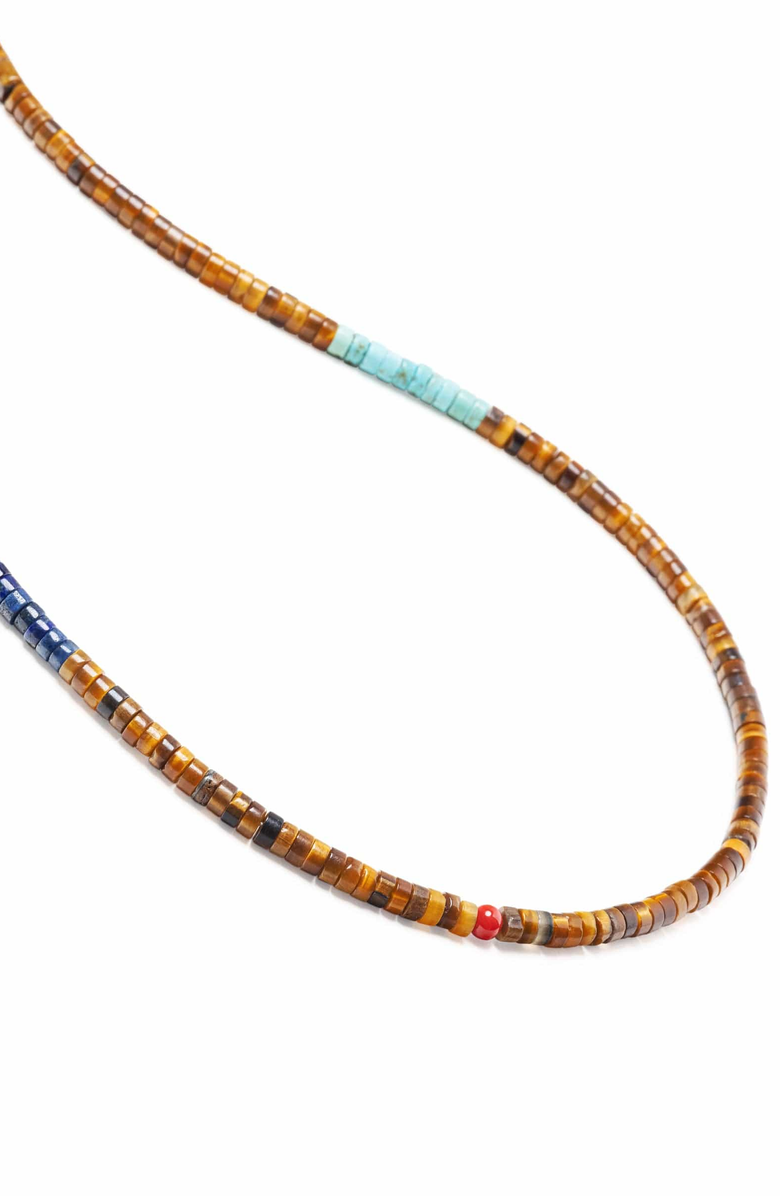 Nialaya Natural Stone Heishi Beaded Necklace, Main, color, Tiger Eye / Lapis / Turquoise