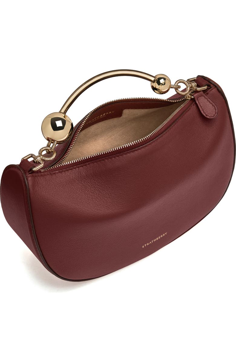 Strathberry Mini Crescent Moon Leather Shoulder Bag, Alternate, color, Oxblood