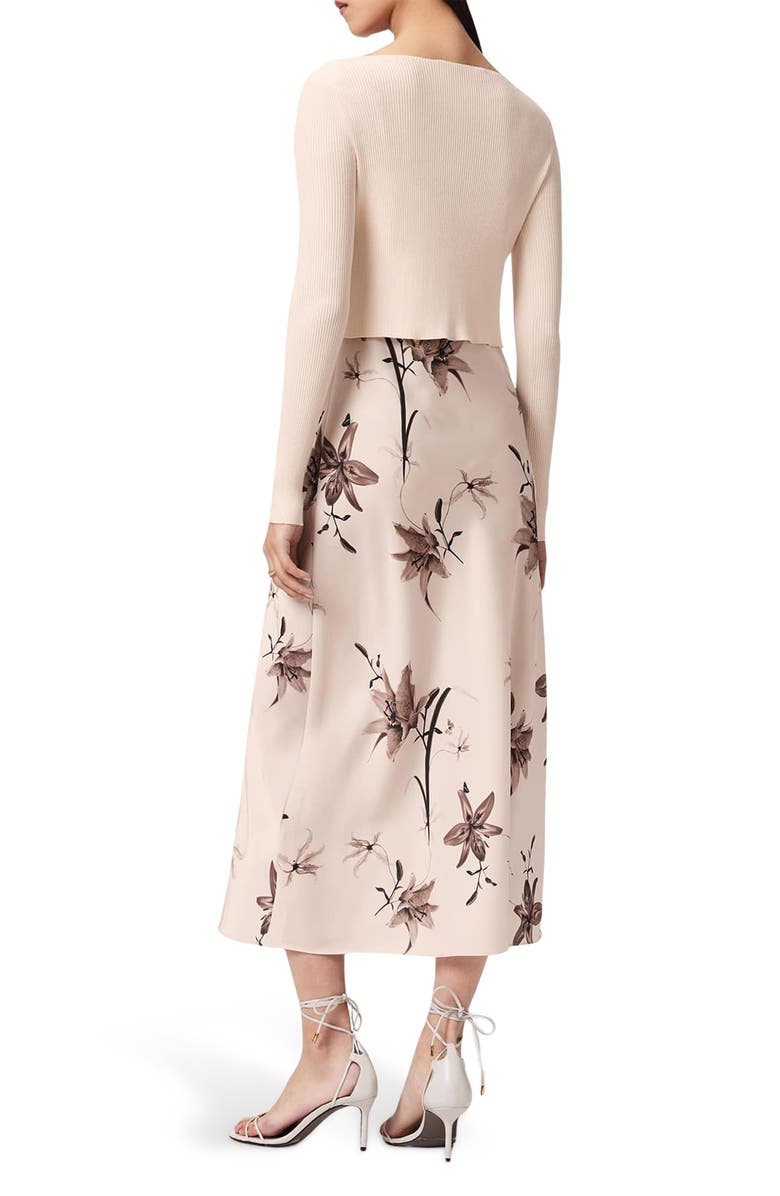 AllSaints Hera Long Sleeve 2-in-1 Rib Sweater & Midi Slipdress, Alternate, color, Petra Cream White