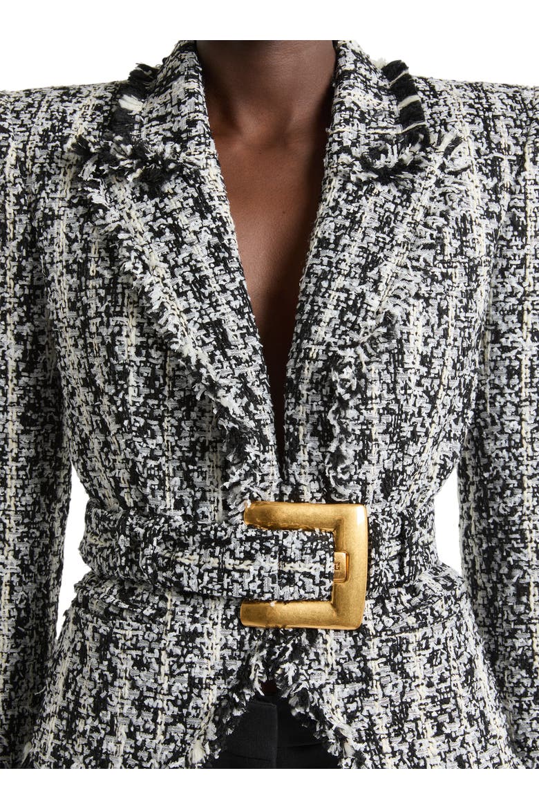 Two-tone tweed belted jacket, Alternate, color, black