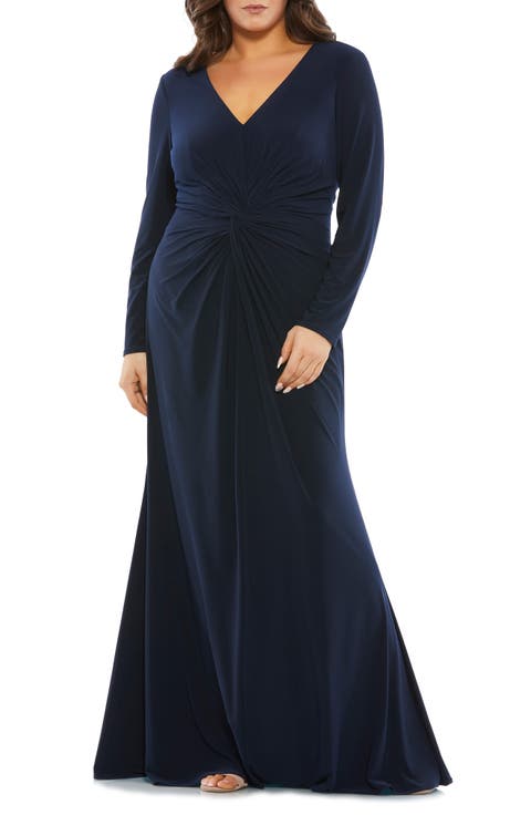Front Twist Long Sleeve V-Neck Gown