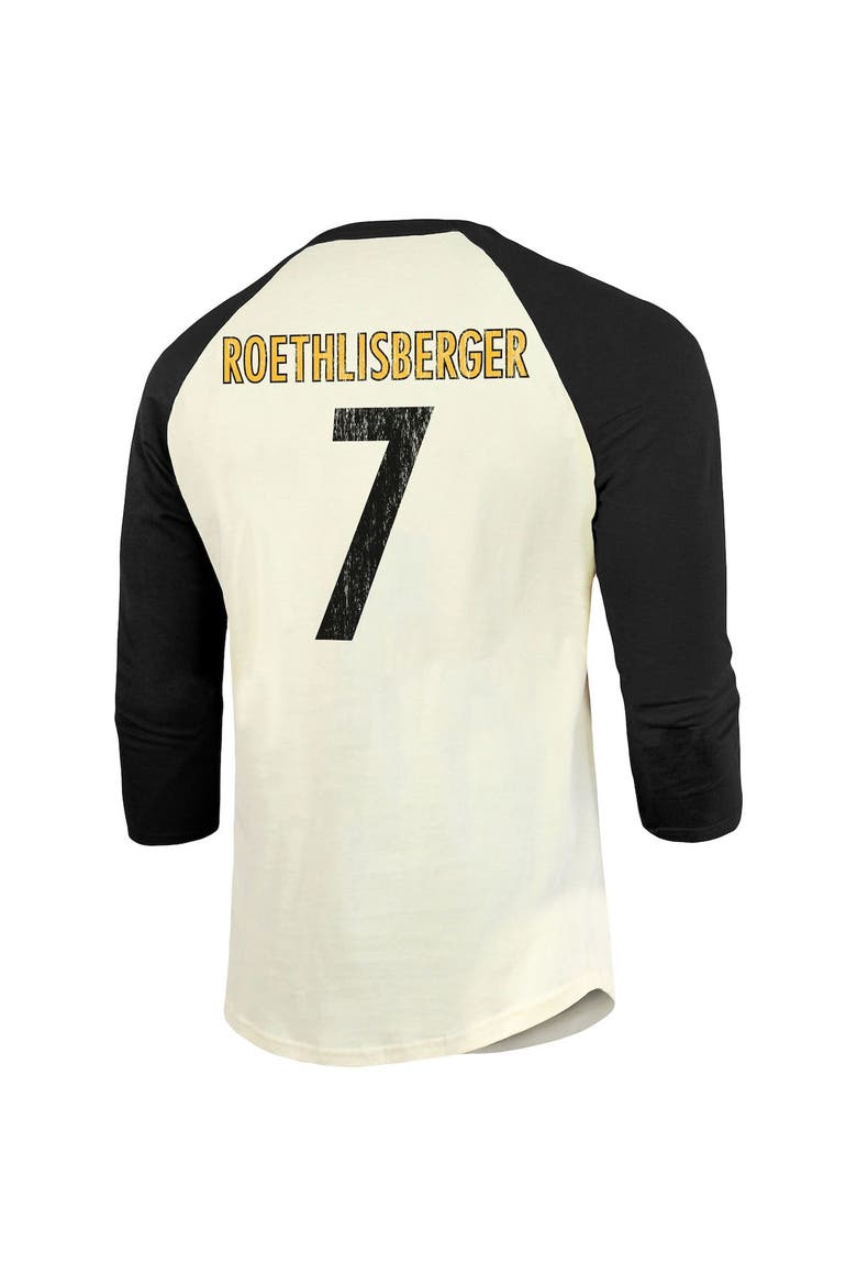 Men's Fanatics Branded Ben Roethlisberger Cream/Black Pittsburgh Steelers Player Name & Number Raglan 3/4-Sleeve T-Shirt, Alternate, color, Cream