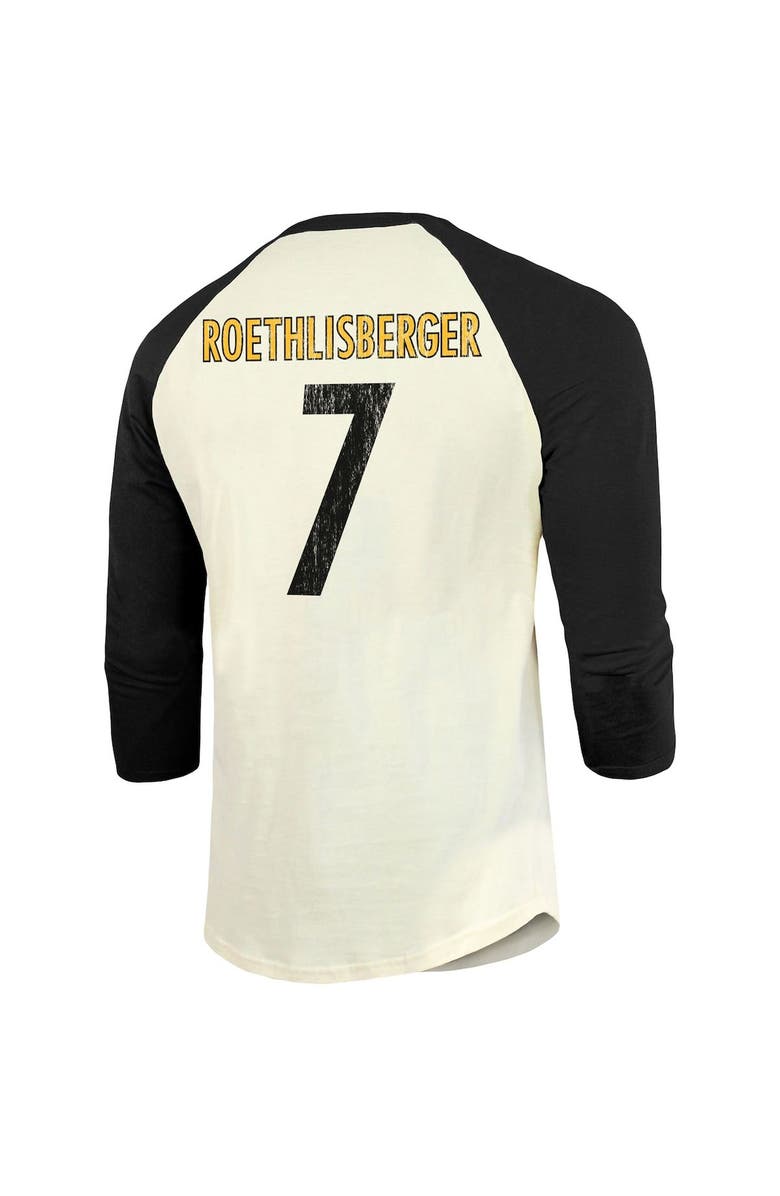 Majestic Threads Men's Fanatics Branded Ben Roethlisberger Cream/Black Pittsburgh Steelers Player Name & Number Raglan 3/4-Sleeve T-Shirt, Alternate, color, 