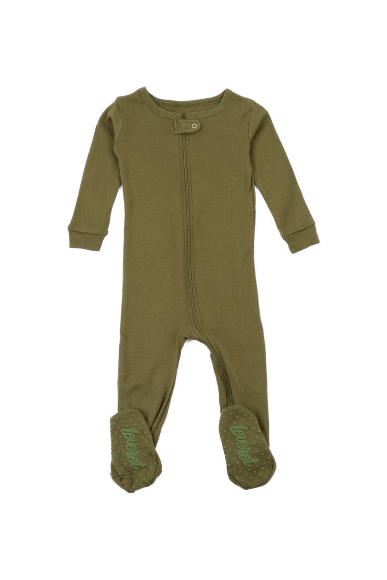 Footed Cotton Pajamas Matching Family Coordinated Solid Colors, Main, color, Olive