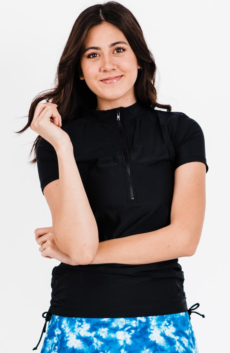 Calypsa Half-Zip Adele Swim Top, Main, color, Black