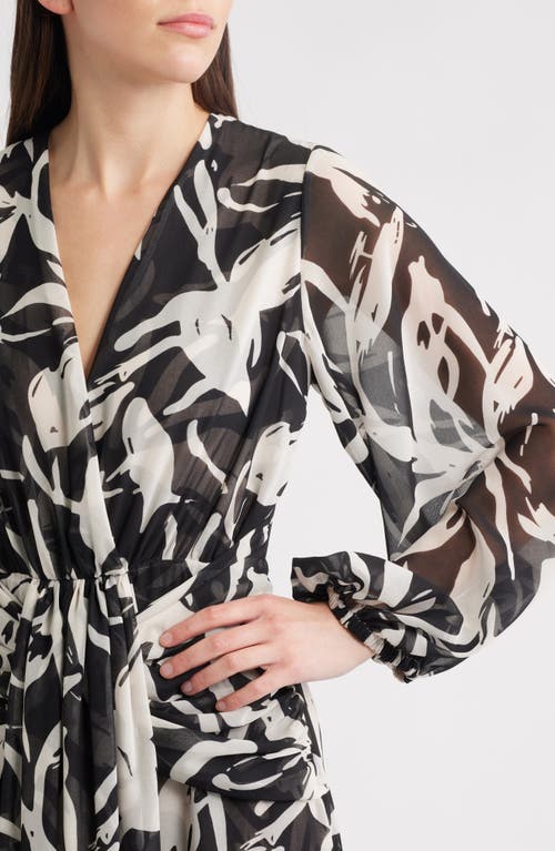 Chiara Boni La Petite Robe Simin Floral Long Sleeve Georgette Gown In Black