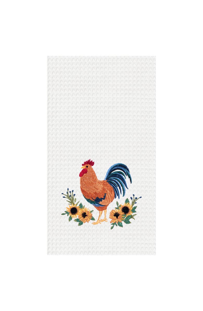 C&F Home Rooster Sunflower Kitchen and Bathroom Embroidered Waffle Hand Towel, Main, color, Orange