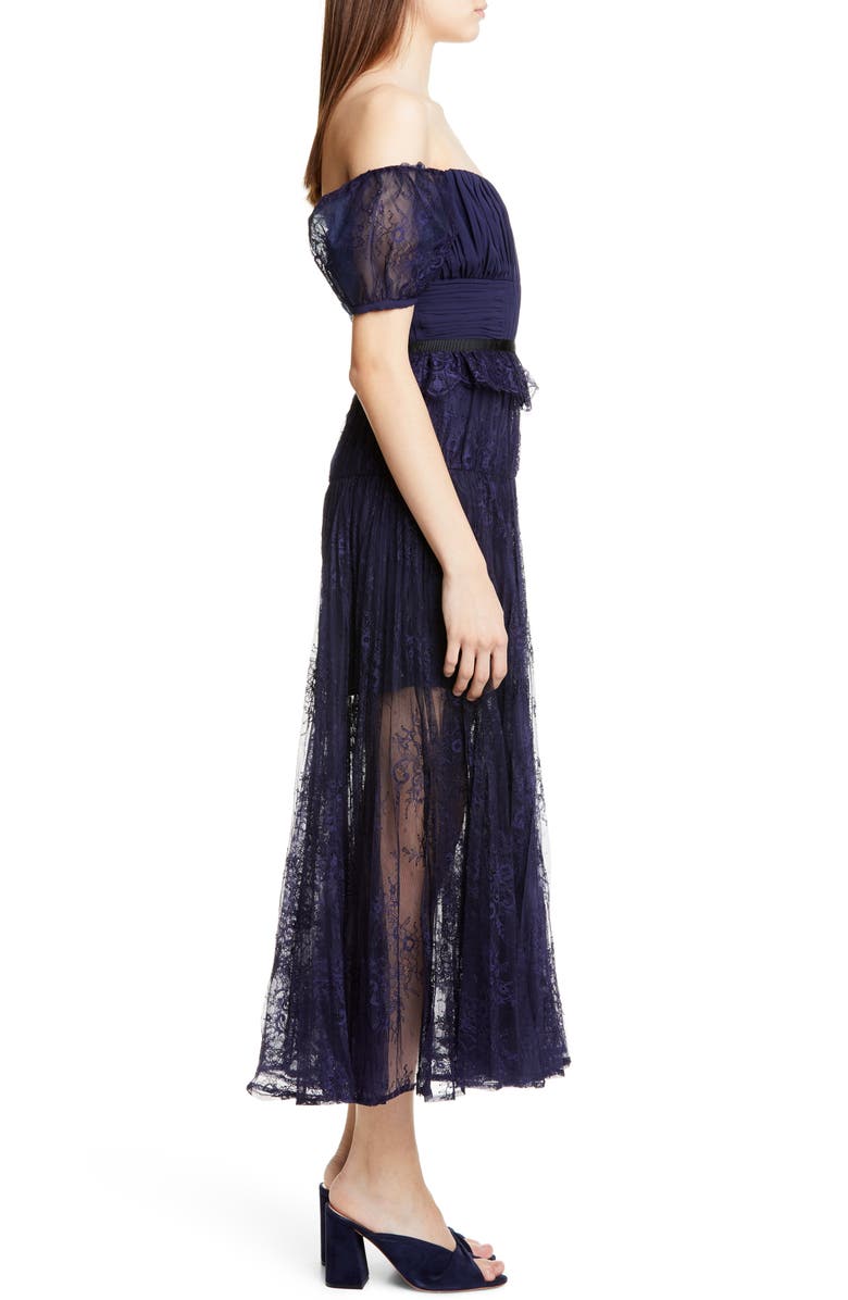Self-Portrait Off the Shoulder Floral Lace Midi Dress, Alternate, color,
