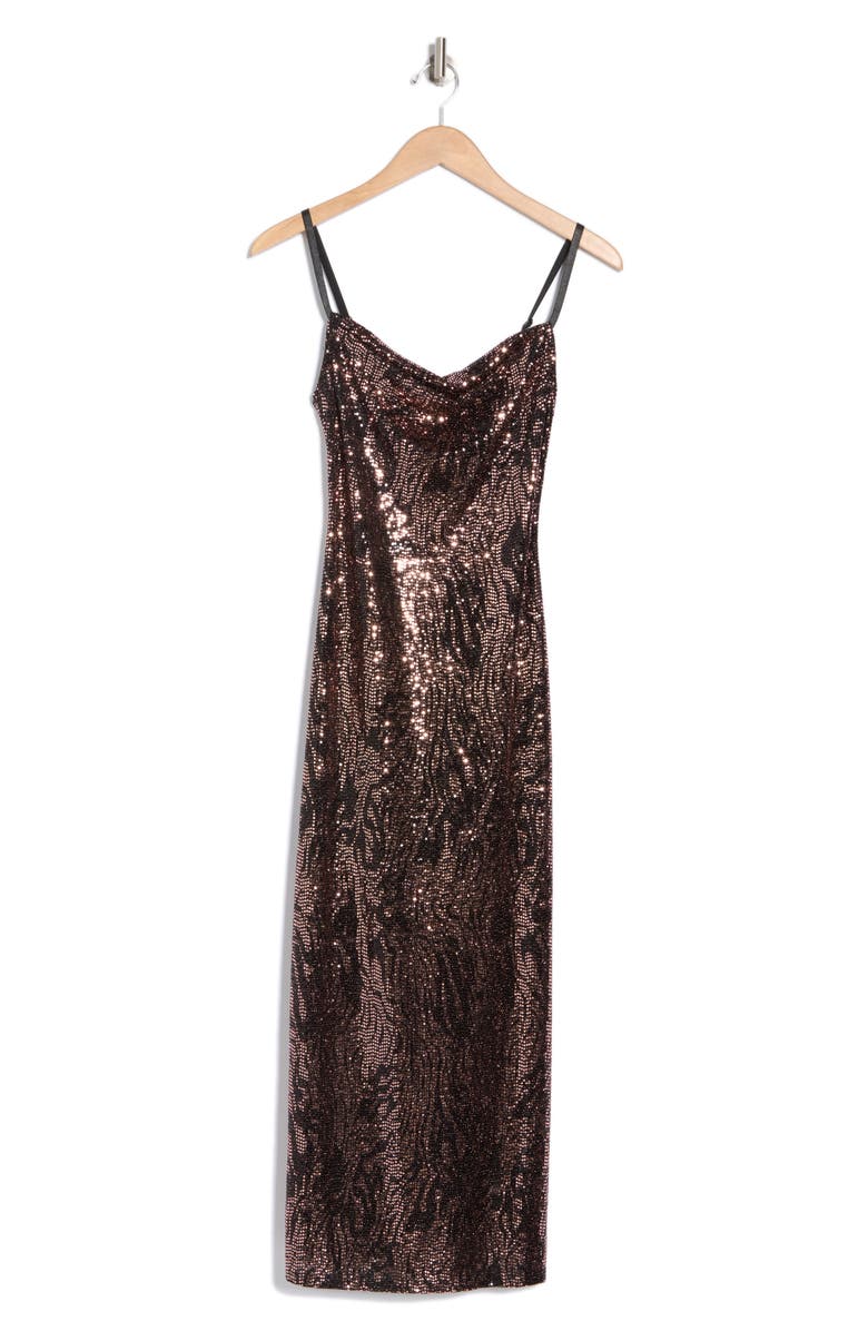 bebe Zebra Stripe Sequin Cocktail Dress, Alternate, color, Black/ Rose Gold