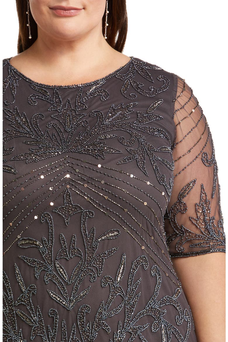 Beaded Elbow Sleeve A-Line Dress, Alternate, color, SLATE