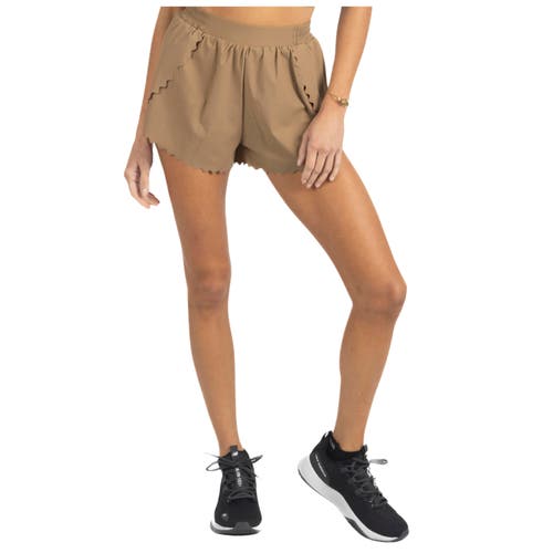 Akalia Chloe Romantic Scalloped Detailing Shorts In Soft Brown