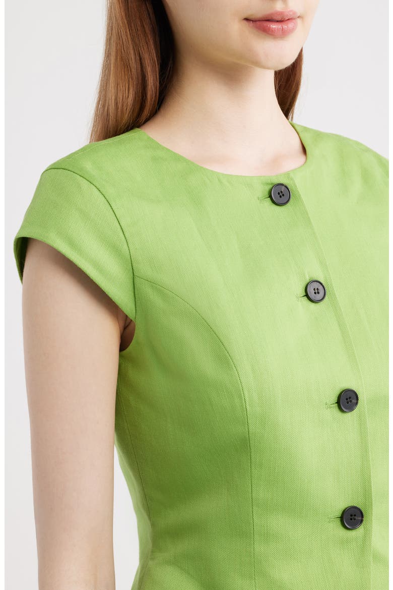 Connie Organic Cotton & Linen Blend Button-Up Top, Alternate, color, APPLE GREEN