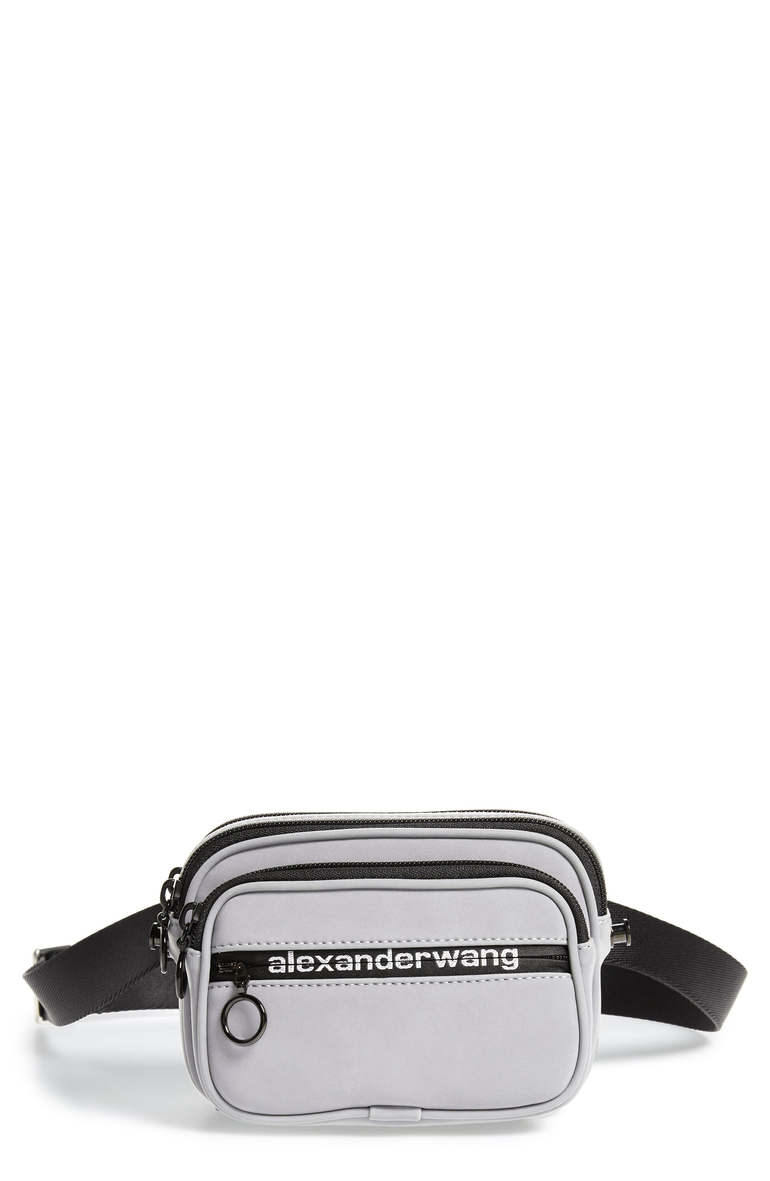 Attica Logo Leather Belt Bag, Main, color, REFLECTIVE SILVER