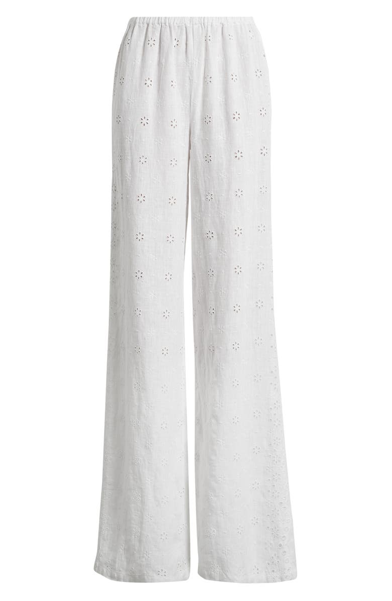LoveShackFancy Cinna Linen Eyelet Pants, Main, color, Optic White
