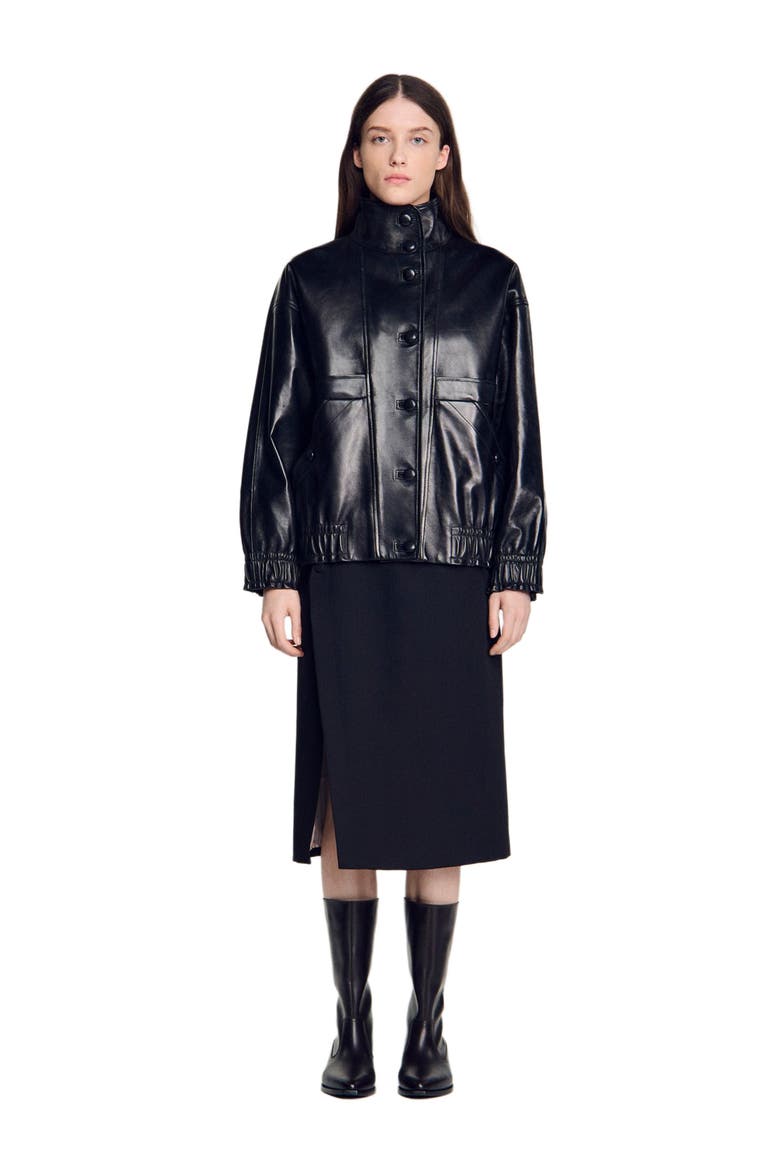 Oversized leather jacket, Main, color, Black