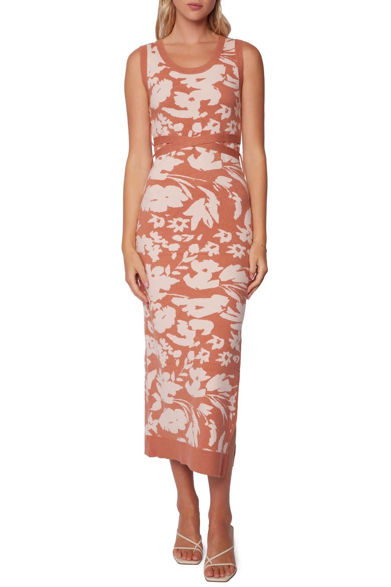 Aurora Floral Sleeveless Sweater Dress, Main, color, BRONZY ROSE FLORAL