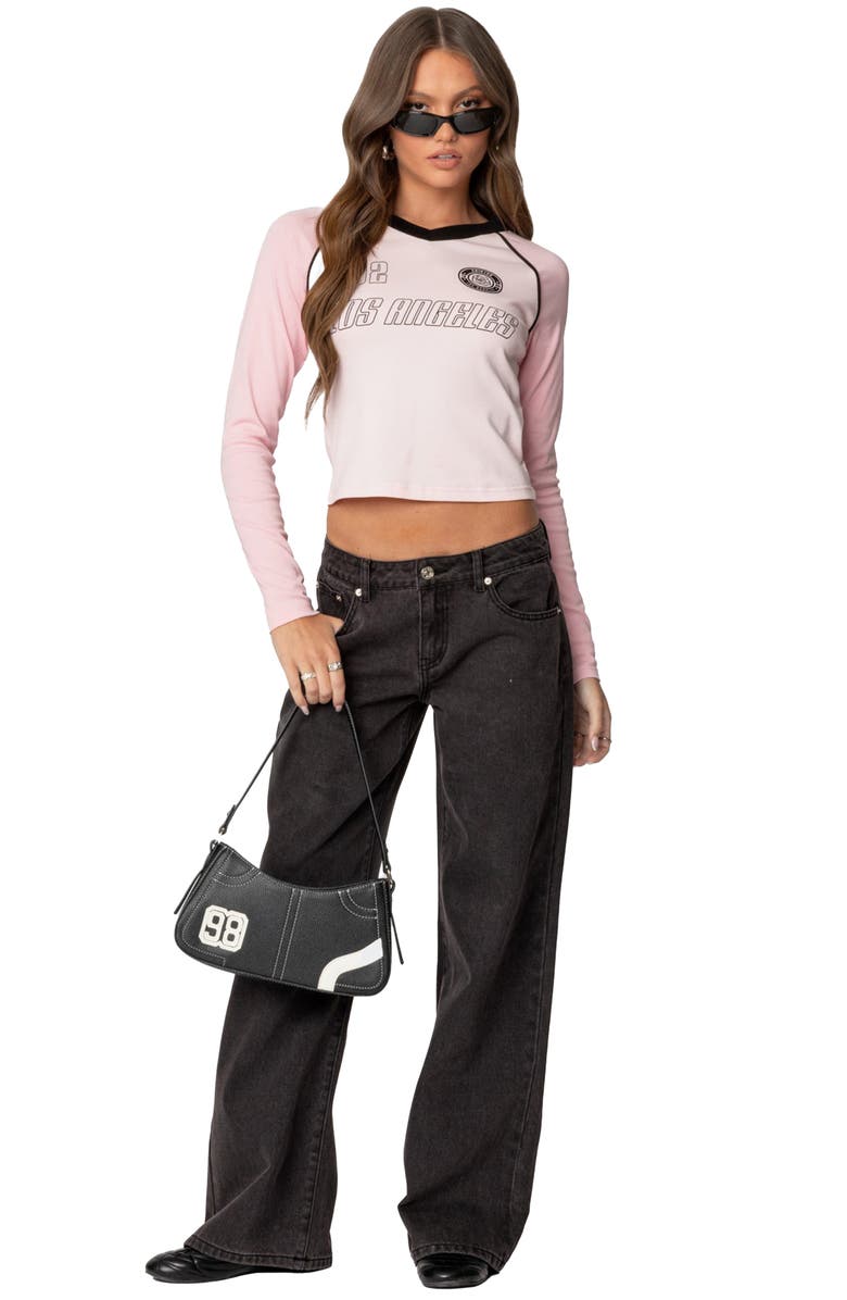 EDIKTED Bow Pocket Wide Leg Jeans, Alternate, color, Black-Washed