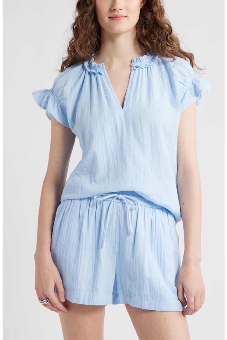 Ruffle Cotton Gauze Top, Main, color, BLUE WINDSURFER