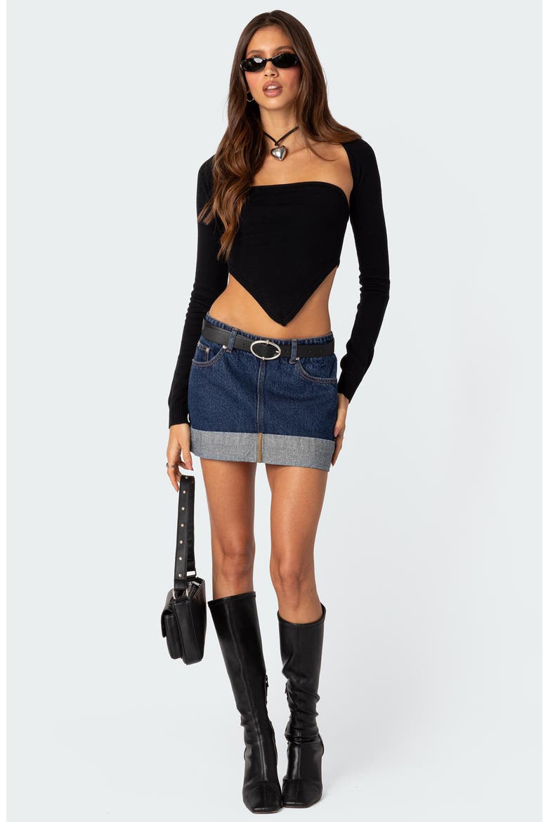 Off Duty Foldover Cuff Denim Miniskirt, Alternate, color, BLUE