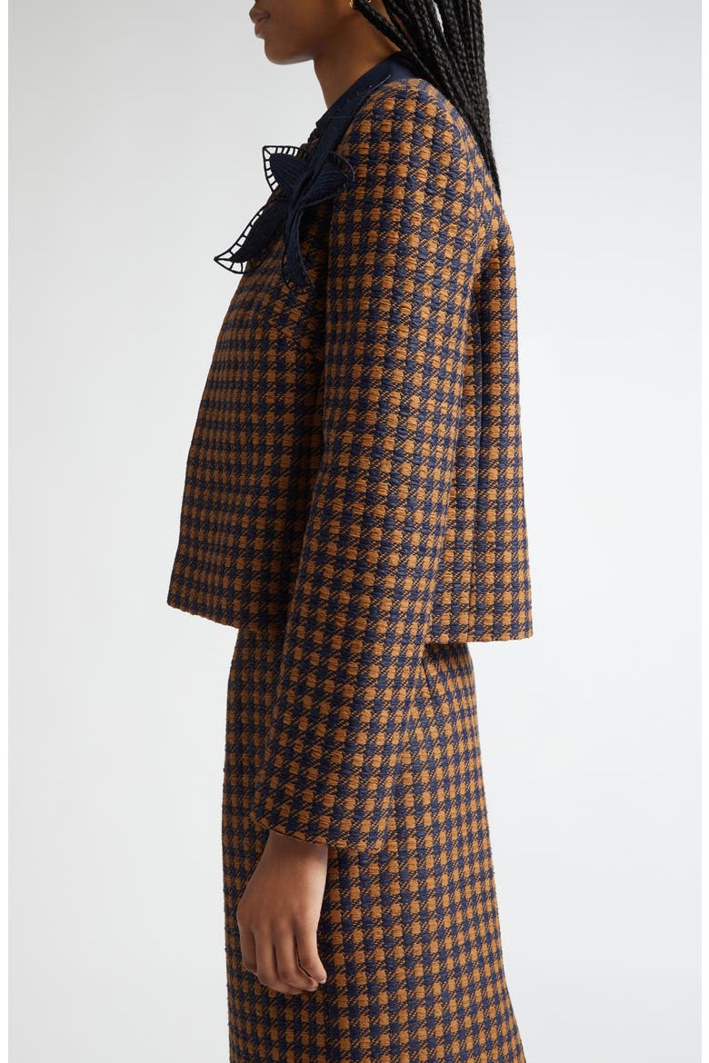Orchid Embroidered Check Tweed Jacket, Alternate, color, COGNAC/ NAVY