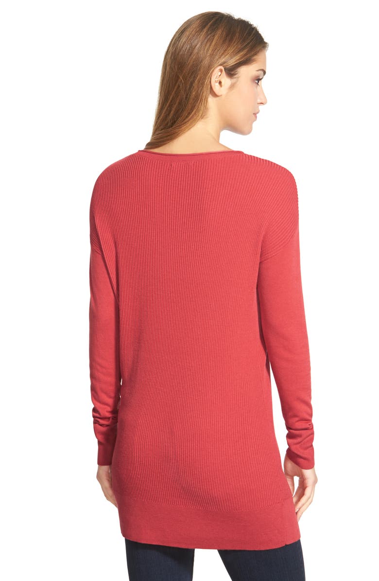 Caslon<sup>®</sup> Long Sleeve Rib Knit Tunic Top, Alternate, color, Red Beauty