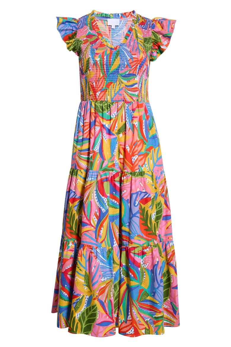 New Guinea Sunfire Tiered Midi Dress, Alternate, color, WHITE-MULTI