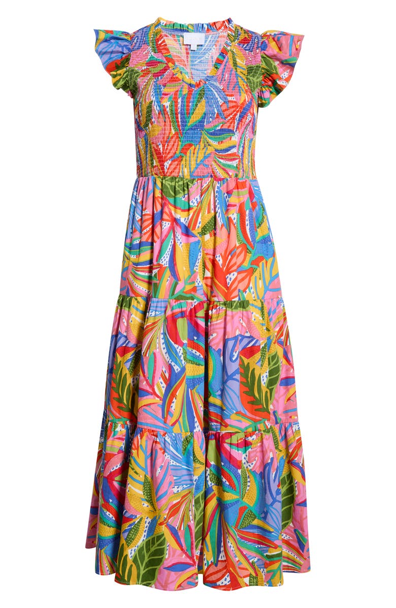 SUGARLIPS New Guinea Sunfire Tiered Midi Dress, Alternate, color, White-Multi