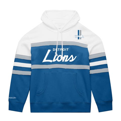 Men's Mitchell & Ness White/Blue Detroit Lions Big & Tall Head Coach Hoodie