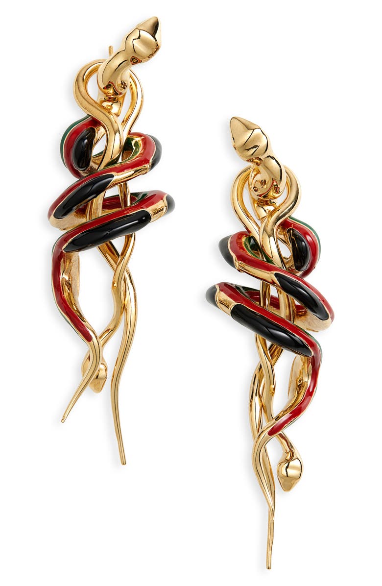 Bottega Veneta Enamel Spiral Snake Front Back Earrings, Main, color, Petrol/ Black