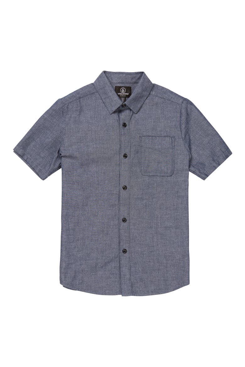 Kids' Play Date Knight Chambray Short Sleeve Button-Up Shirt, Main, color, NAVY
