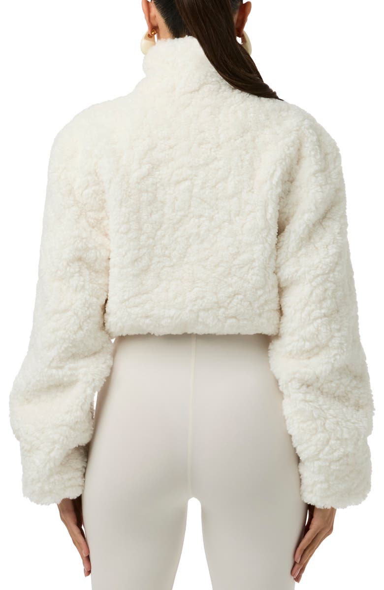 Naked Wardrobe Faux Shearling Quarter Zip Crop Pullover, Alternate, color, Ivory