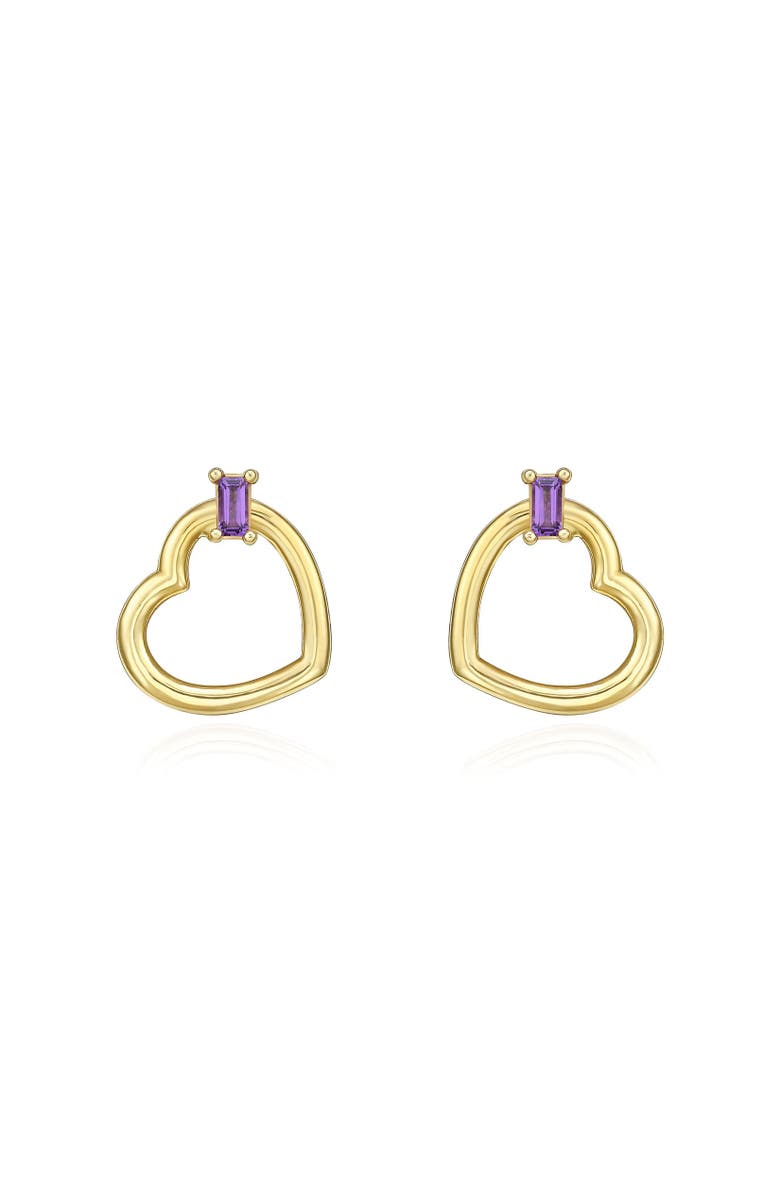 The Lovery Fine Jewelry Baguette Amethyst Open Heart Earrings, Alternate, color, Amethyst