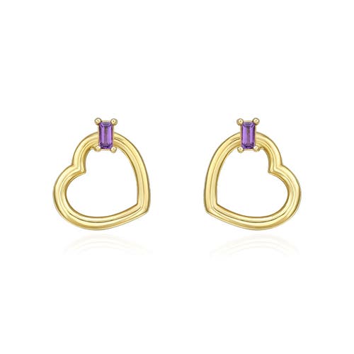 The Lovery Fine Jewelry Baguette Amethyst Open Heart Earrings In Purple