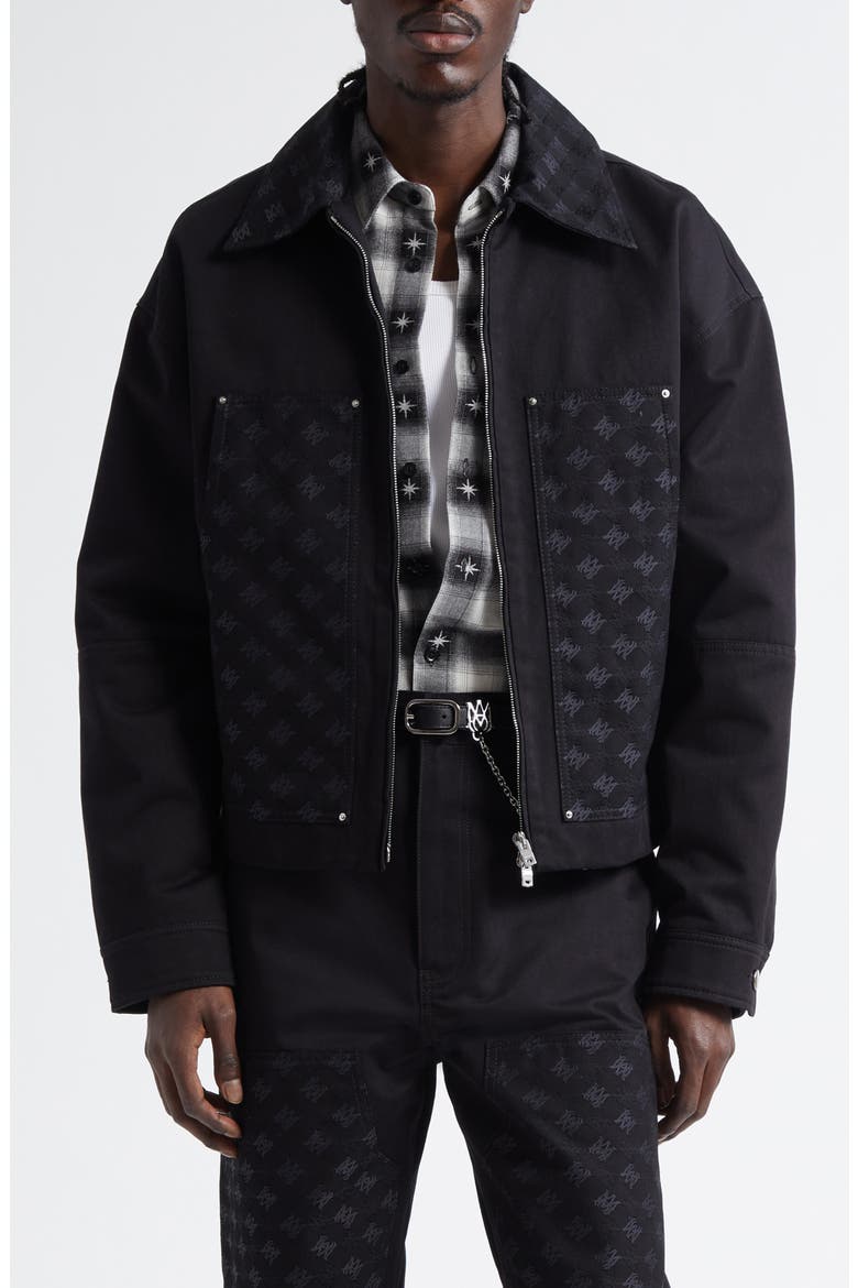 MA Quad Jacquard Cotton & Wool Work Jacket, Main, color, BLACK