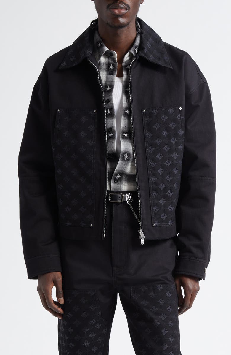 AMIRI MA Quad Jacquard Cotton & Wool Work Jacket, Main, color, Black