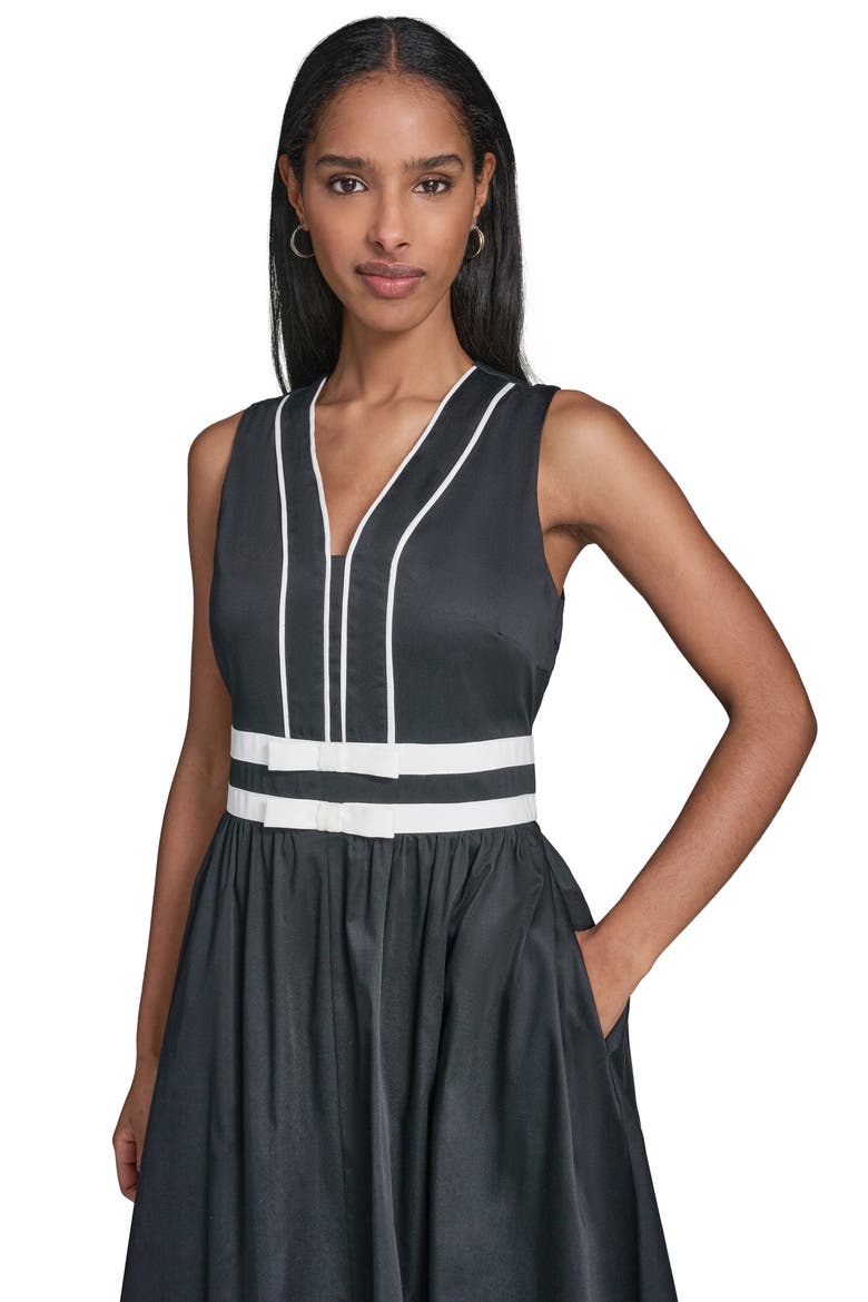 Bow Detail Sleeveless Stretch Cotton Dress, Alternate, color, BLACK