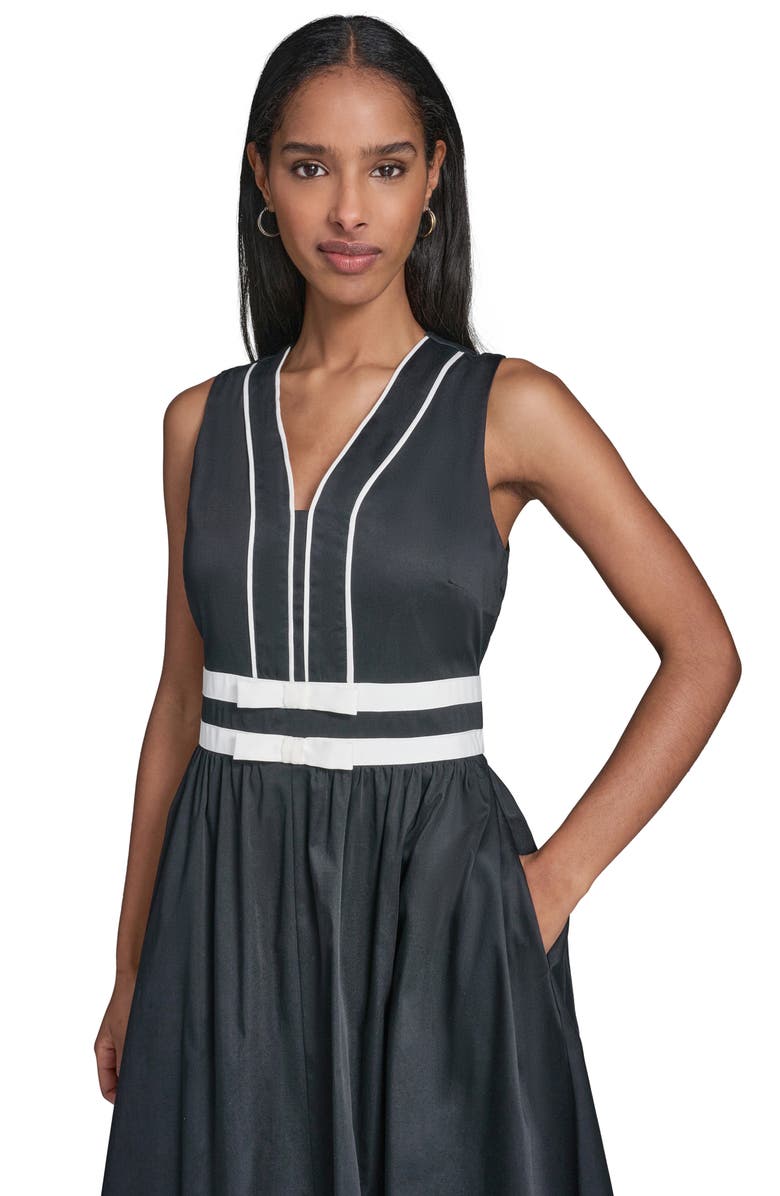 KARL LAGERFELD PARIS Bow Detail Sleeveless Stretch Cotton Dress, Alternate, color, 
