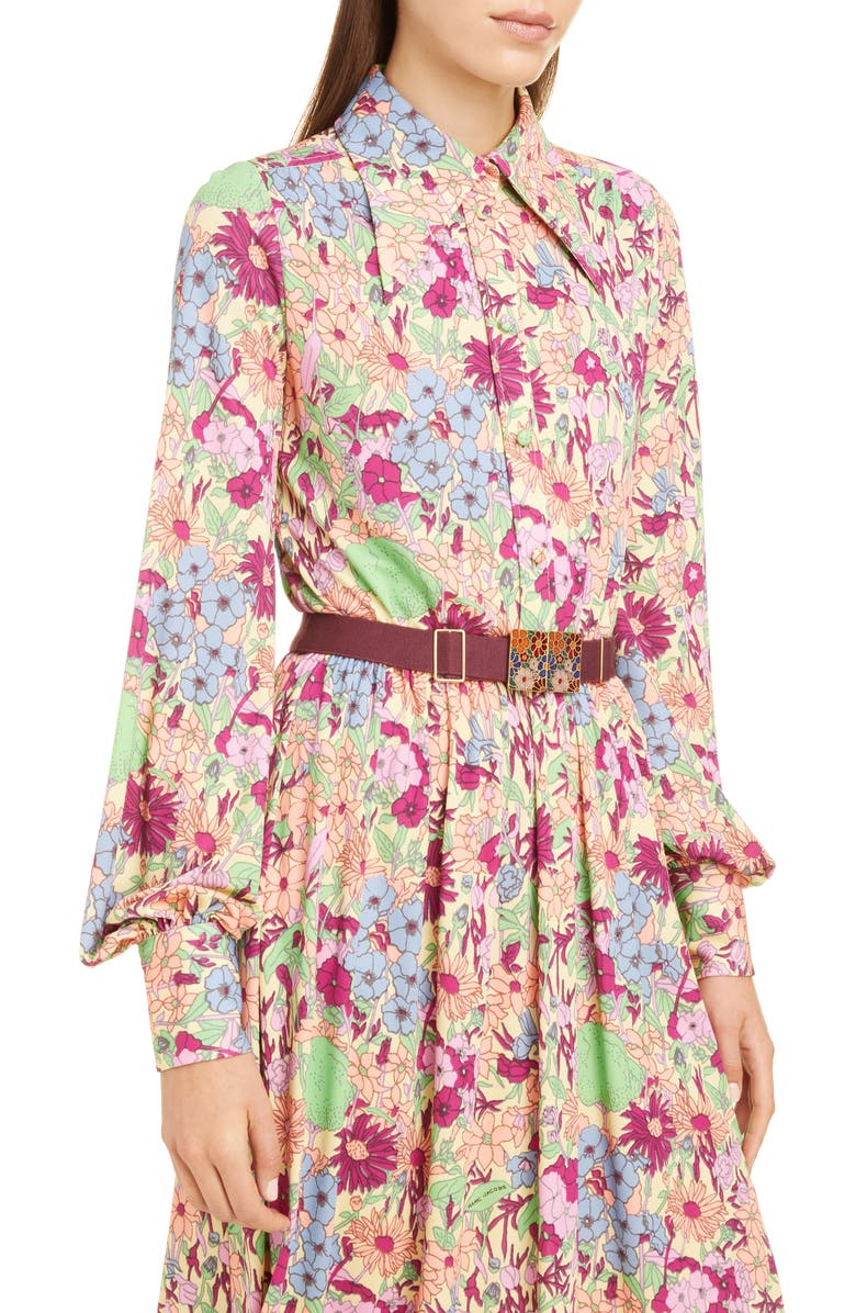 Runway Marc Jacobs Belted Wildflower Print Long Sleeve Jersey Shirtdress, Alternate, color, 