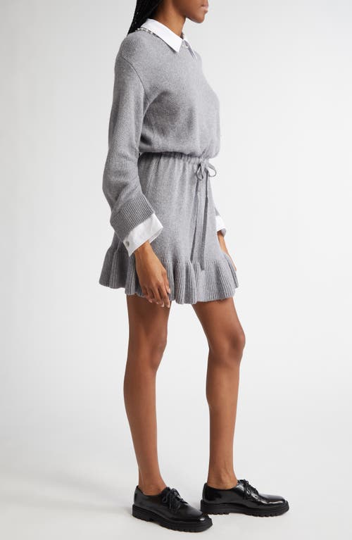 CINQ À SEPT CINQ À SEPT IMITATION PEARL NECKLACE DETAIL LONG SLEEVE LAYERED SWEATER DRESS