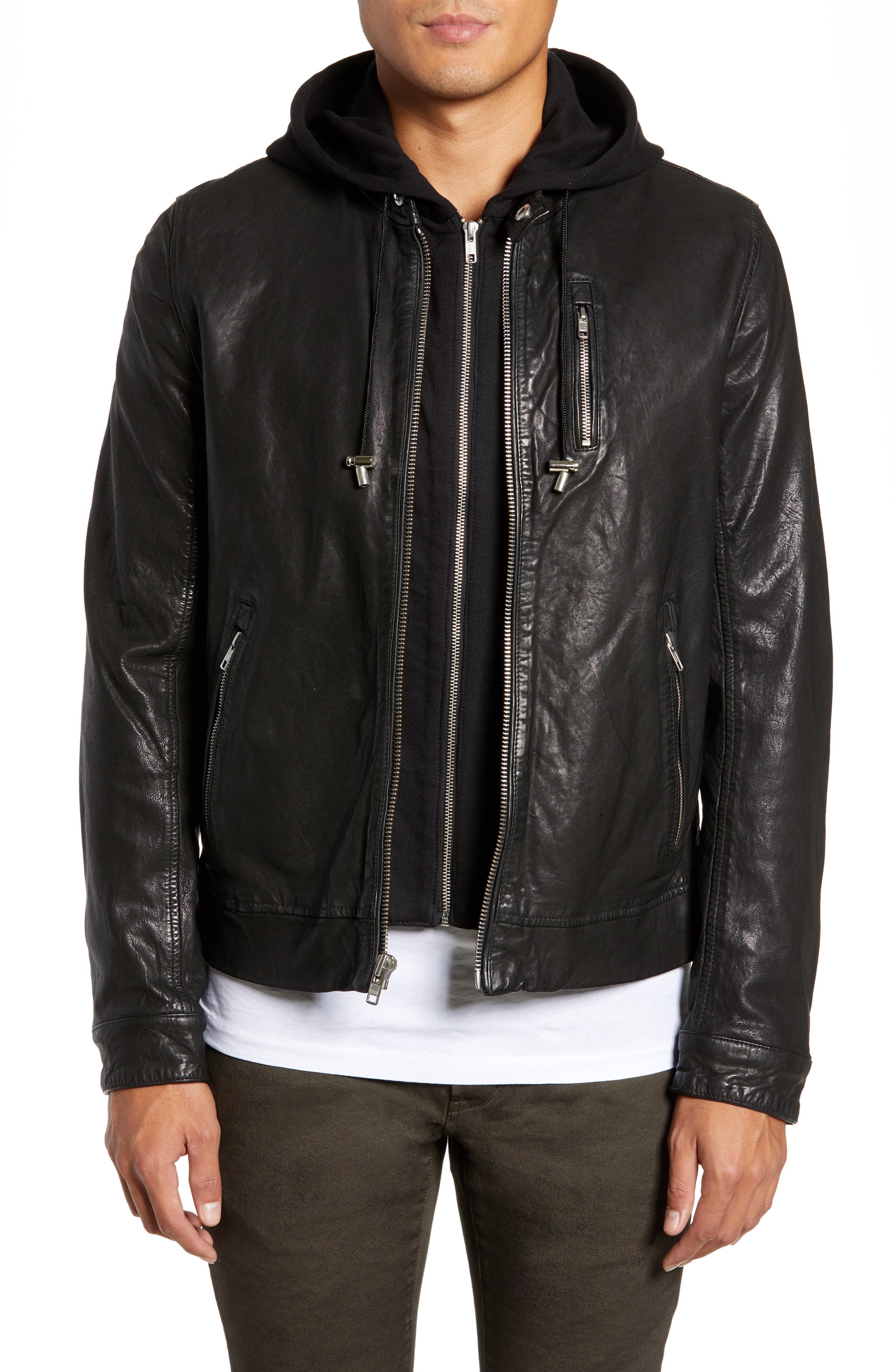 LAMARQUE Washed Leather Jacket with Hoodie Insert