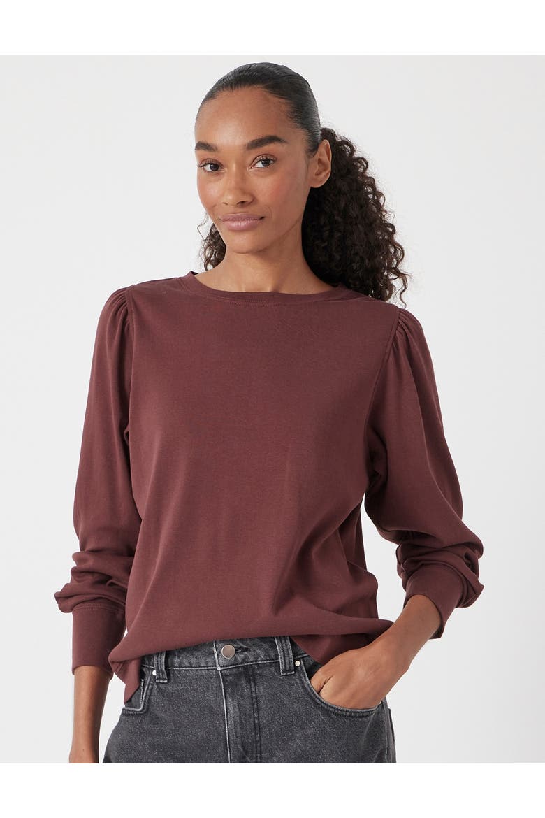 Emily Puff Sleeve Cotton Jersey Top, Main, color, Rum Raisin