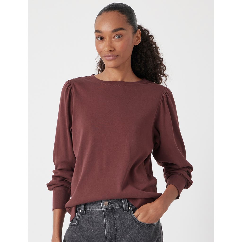Hush Emily Puff Sleeve Cotton Jersey Top In Burgundy